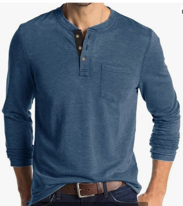 Men's long-sleeve shirt with modern Henley collar and chest pocket Lisslune
