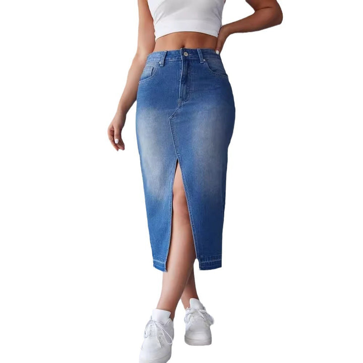 Women's denim midi skirt with high slit and tailored cut Lisslune