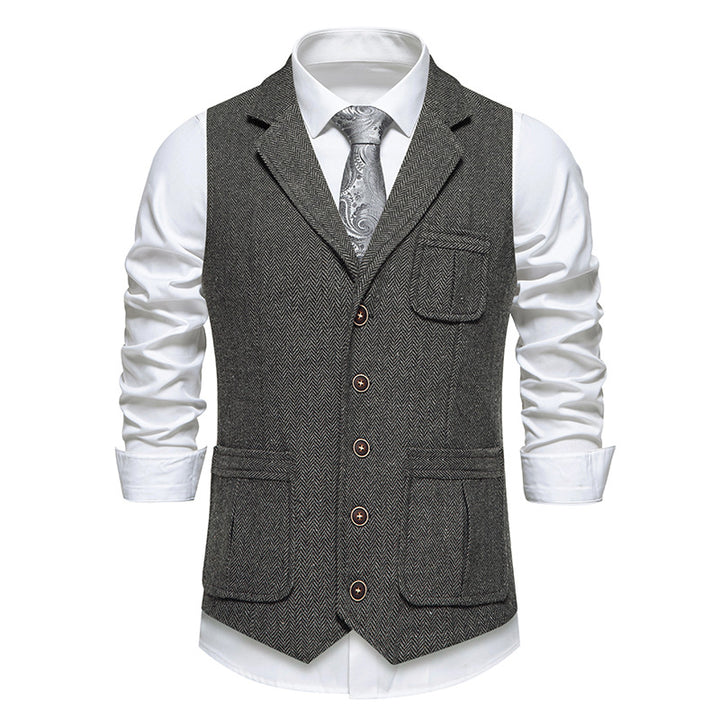 Men's suit vest in classic herringbone design with practical pockets Lisslune