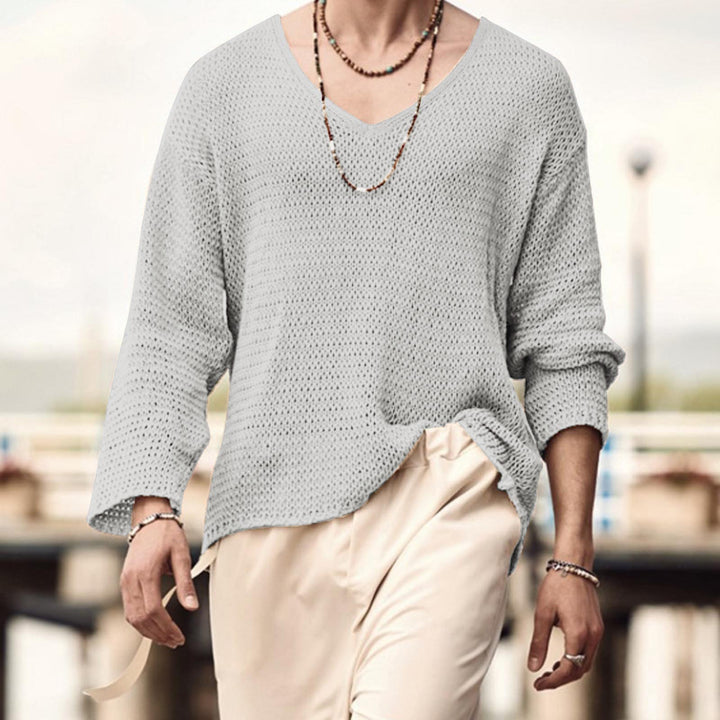 Men's Waffle Structure V-Neck Long Sleeve Shirt Lisslune
