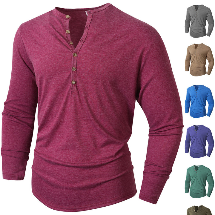Men's Long Sleeve Shirt with Button Placket Lisslune