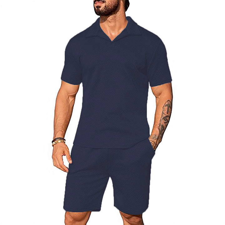 Men's Casual Short Sleeve Set with Fashionable Design and Textured Top Lisslune