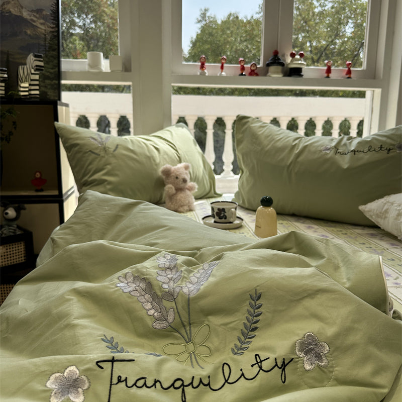 Rynx | Cotton Summer Cool Quilted Blanket Washable Pure Cotton Climate Blanket Four-Piece Set Single Double Quilt 2 M Bedding Set