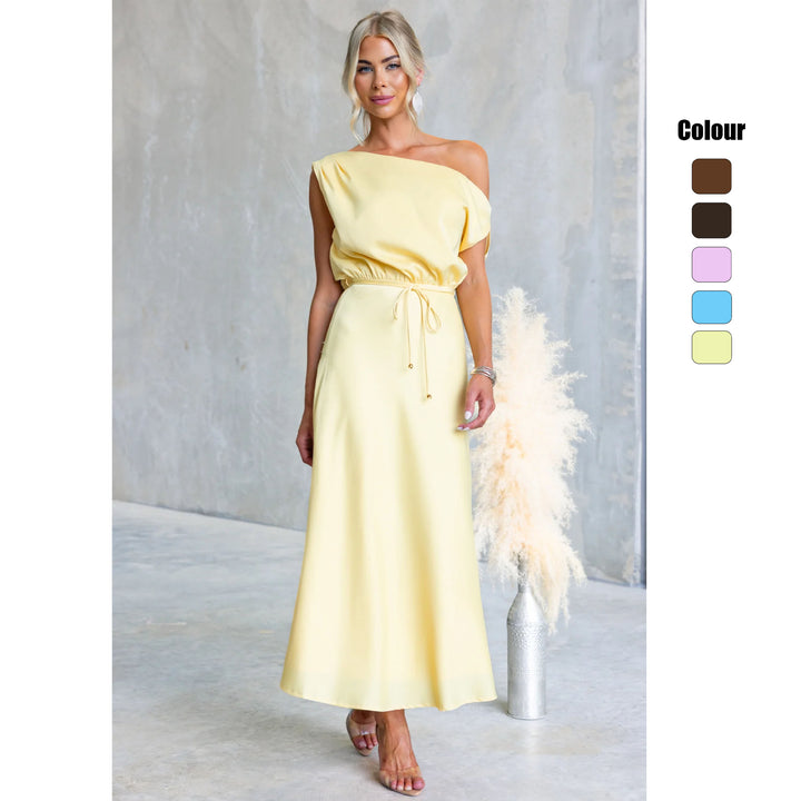Ladies Maxi Dress with Off-Shoulder Design and Elastic Waistband Lune London