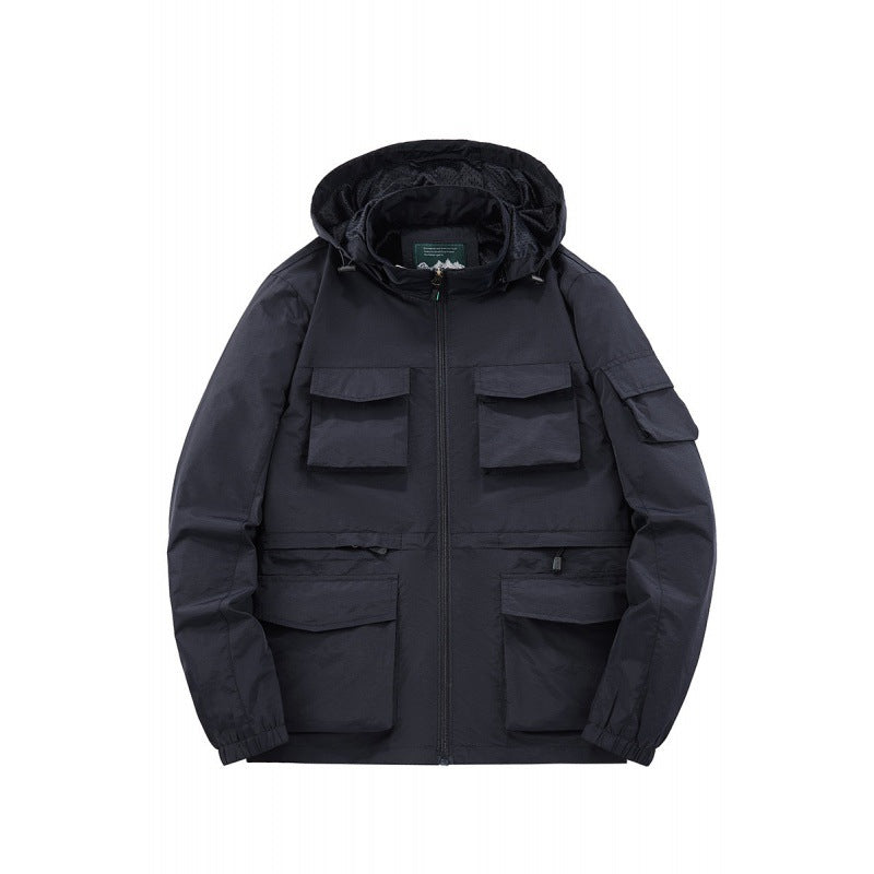 Men's Multifunctional Jacket with Numerous Pockets and Adjustable Hood Collar Lisslune