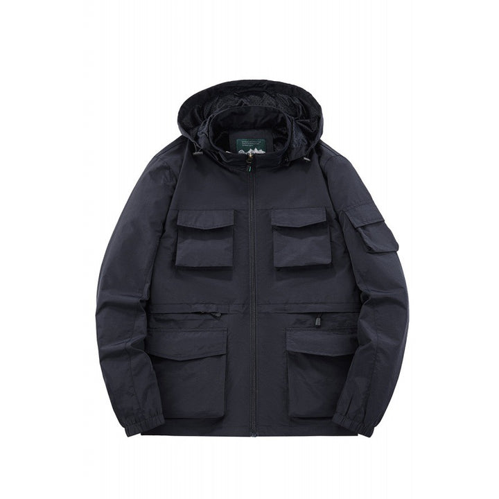 Men's Multifunctional Jacket with Numerous Pockets and Adjustable Hood Collar Lisslune