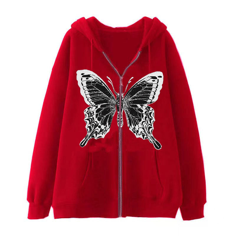 Women's zip hoodie with striking butterfly motif Lisslune