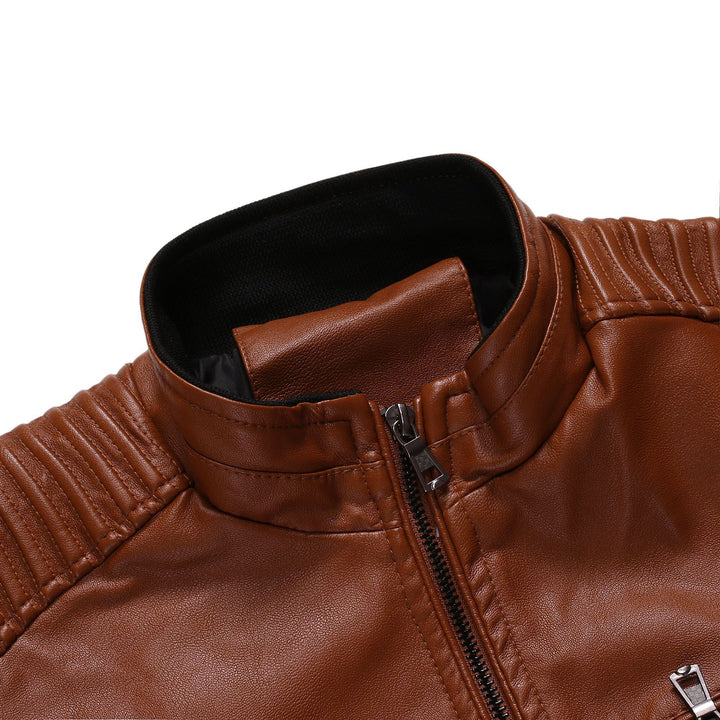 Men's biker jacket made of high-quality leather with zippered pockets Lisslune