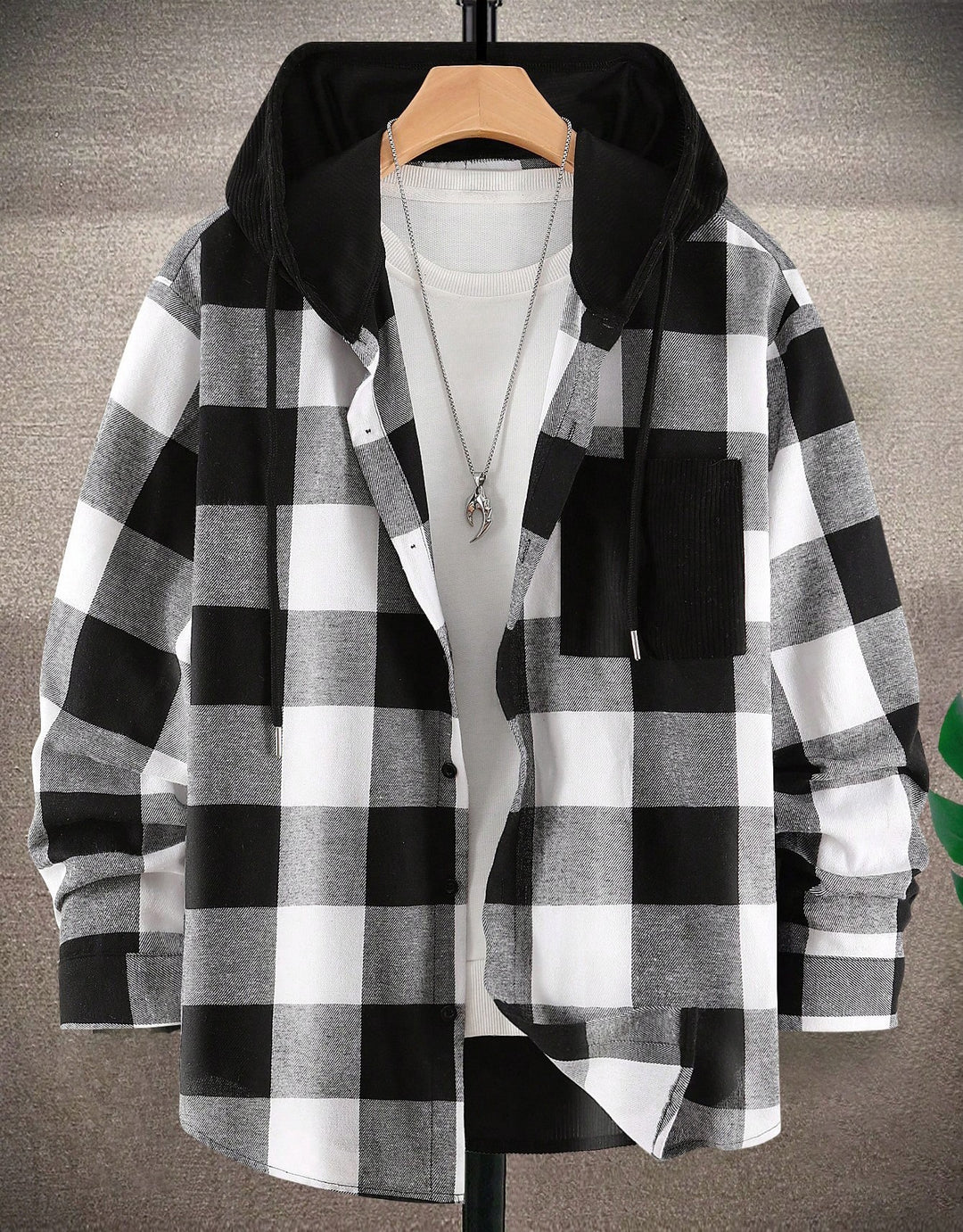 Men's Casual Flannel Jacket with Integrated Hooded Top Lisslune