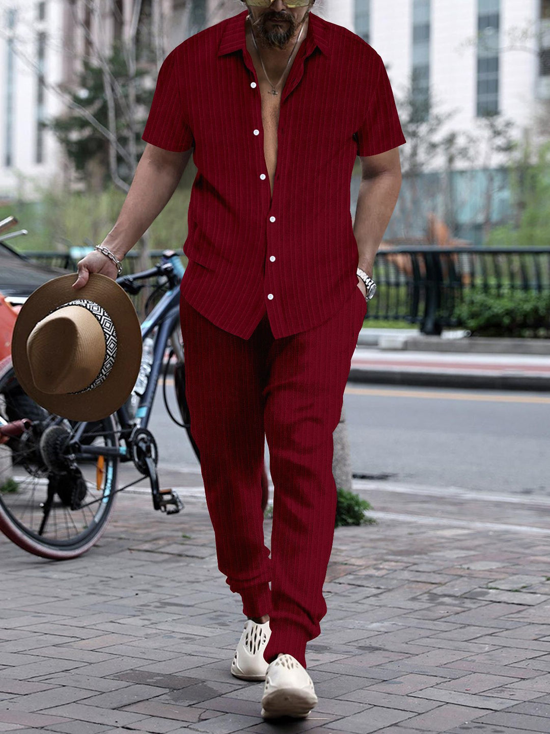 Men's casual short sleeve set with textured surface Lisslune