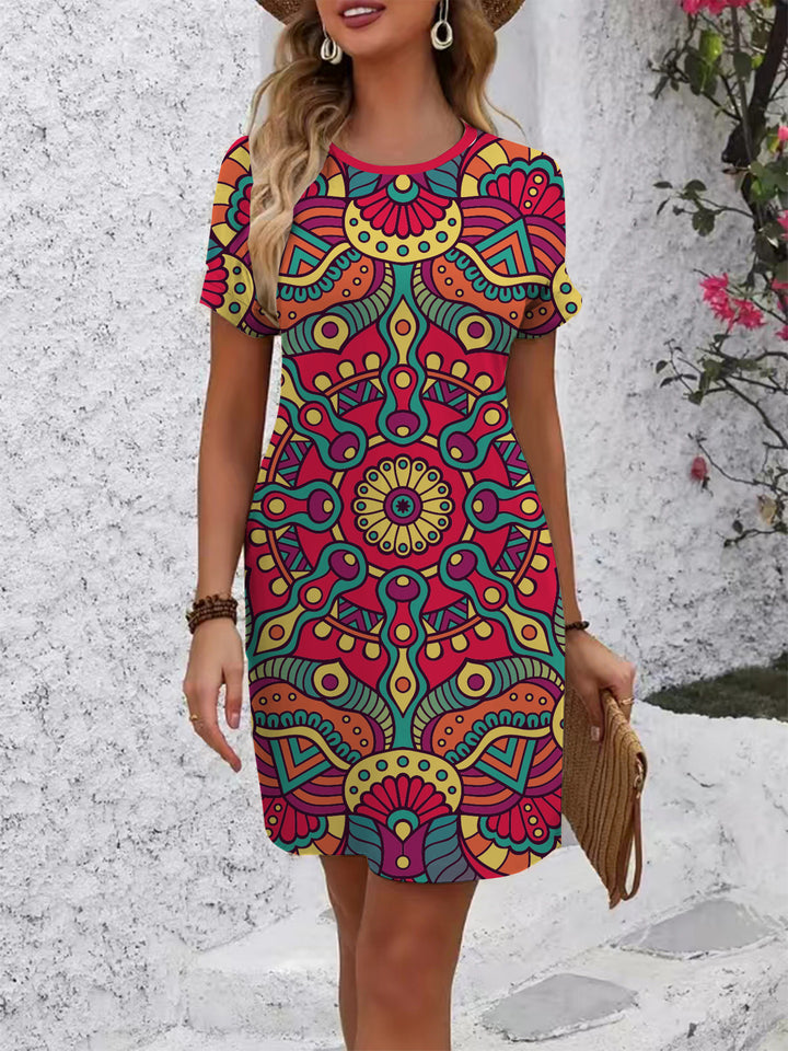 Women colorful mandala dress in casual cut Lisslune