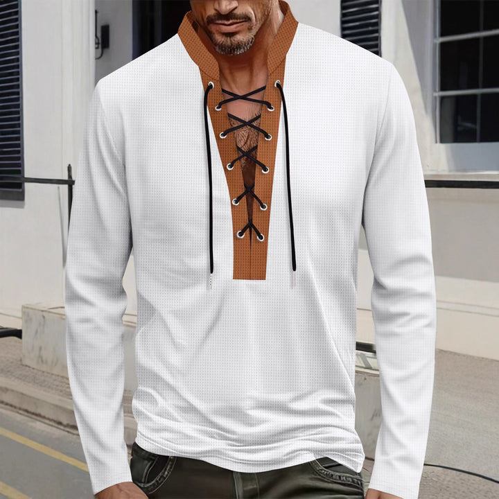 Men's Long Sleeve T-Shirt with Innovative Lacing and Melange Look Lisslune