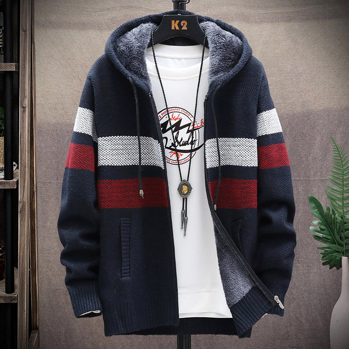 Men's fashionable hoodie cardigan with striped design Lisslune
