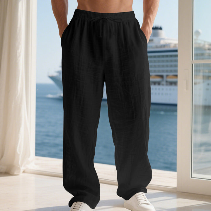 Men's relaxed linen trousers with elastic waistband and loose fit Lisslune