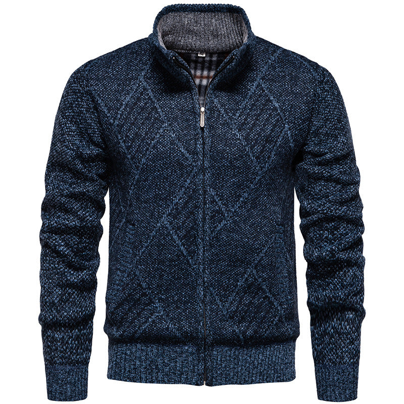 Men's cardigan with modern cable pattern and high collar Lisslune