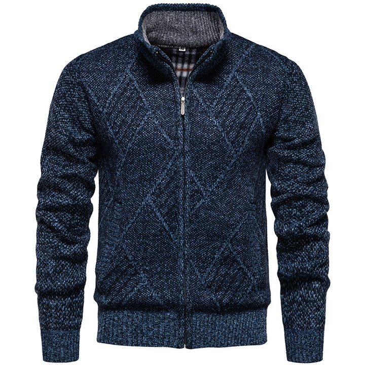 Men's cardigan with modern cable pattern and high collar Lisslune