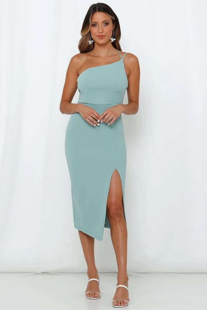 Women's Asymmetrical Maxi Dress with Elegant Split and Fitted Cut