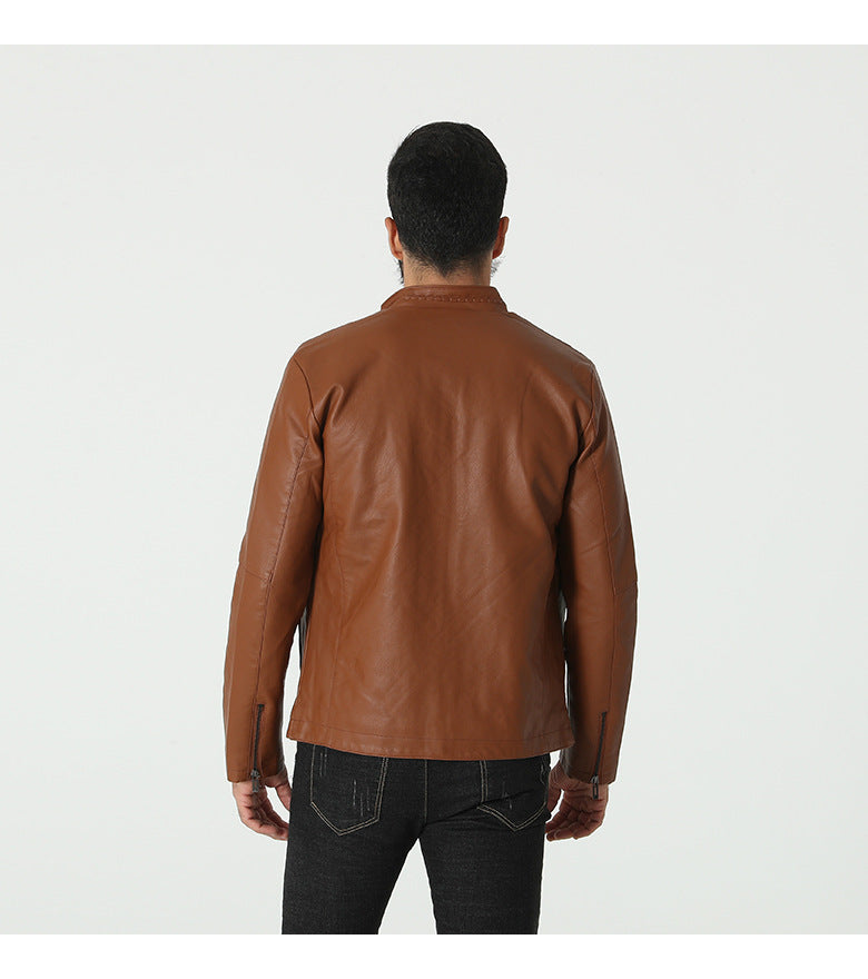 Men's stylish synthetic leather jacket with elastic collar Lisslune