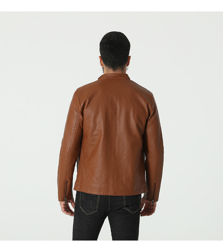 Men's stylish synthetic leather jacket with elastic collar Lisslune