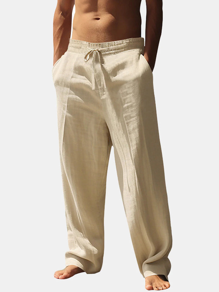 Men's Casual Linen Pants with Elastic Waistband and Side Pockets Lisslune