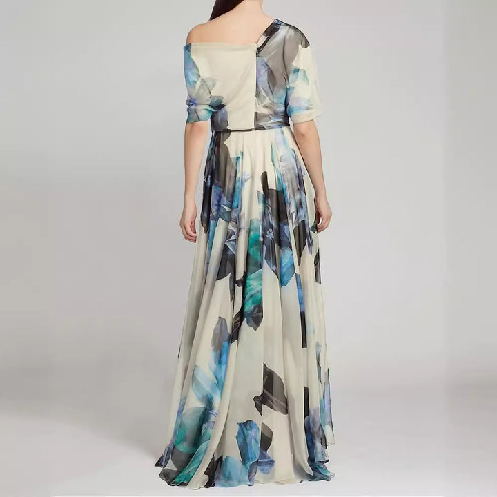 Women elegant chiffon dress with off-shoulder design and floral pattern Lisslune