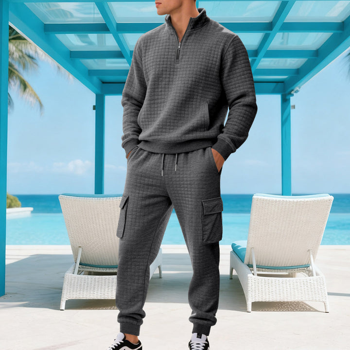 Men's Sporty Leisure Set with Stand-Up Collar and Practical Pockets Lisslune