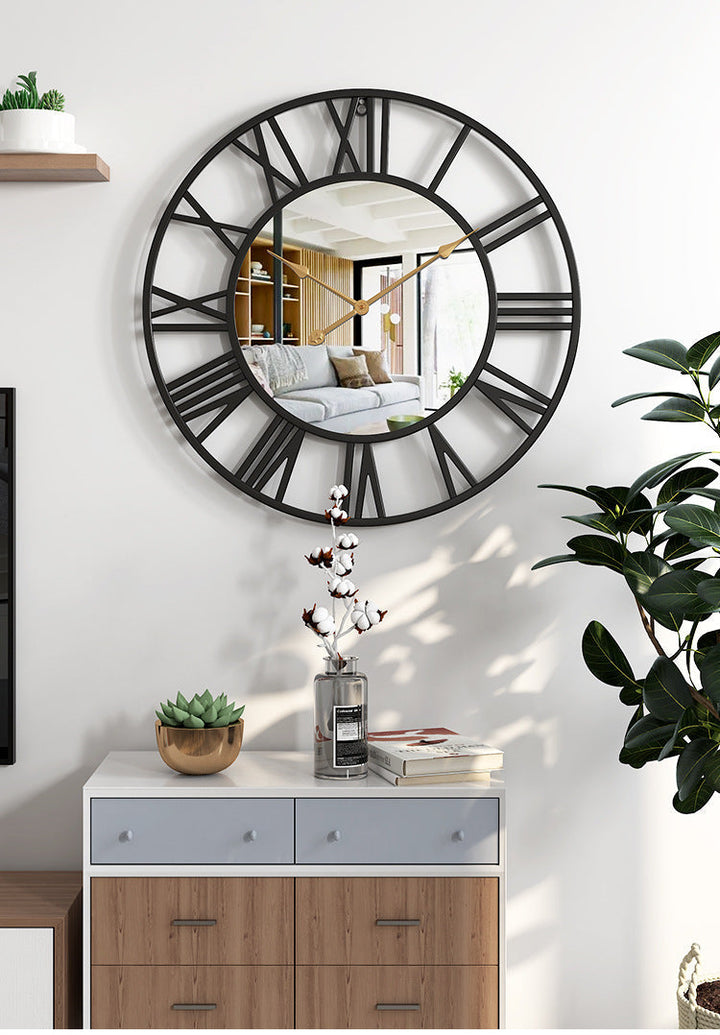 Lisslune | Metal Vintage Large Size Wall Clock with Mirror 39cm