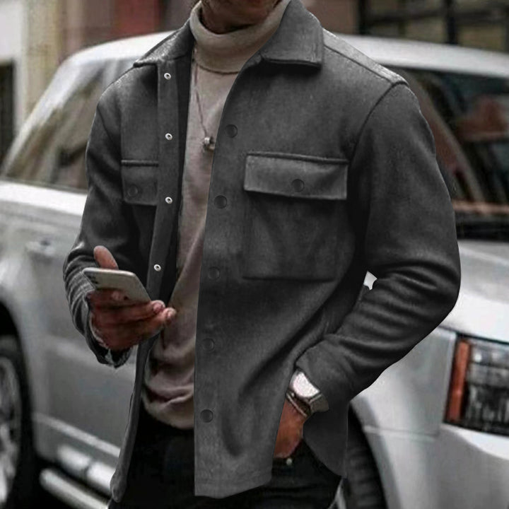 Men's casual shirt jacket with practical pockets and modern stand-up collar Lisslune