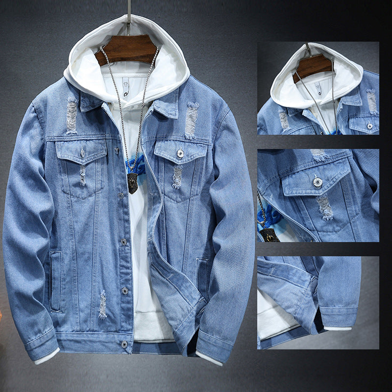 Men's casual denim jacket with comfortable hoodie insert and stylish details Lisslune