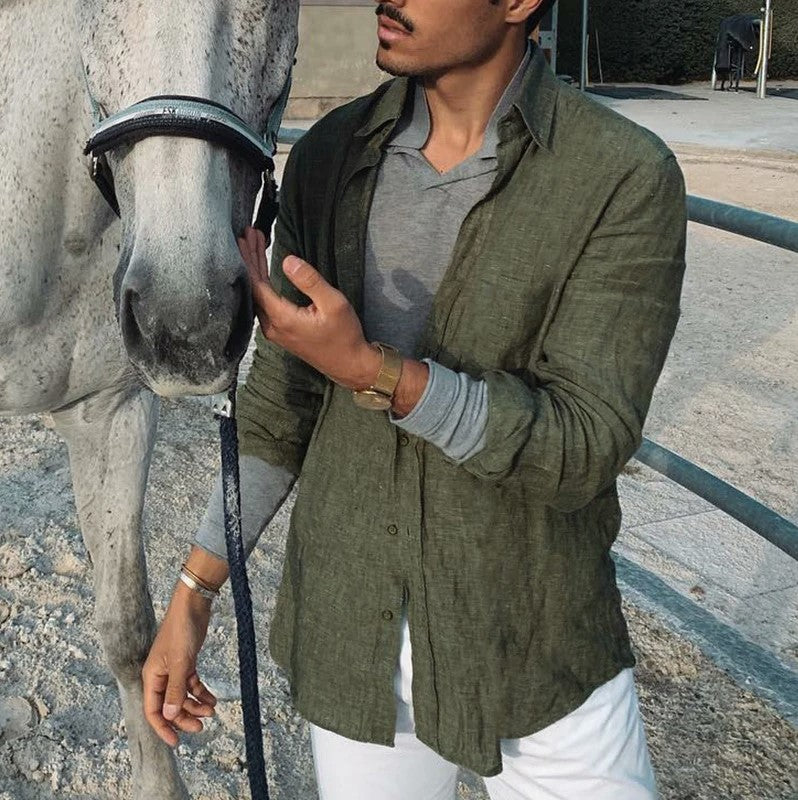 Men's Light Linen Shirt with Open Button Placket and Casual Cut Lisslune