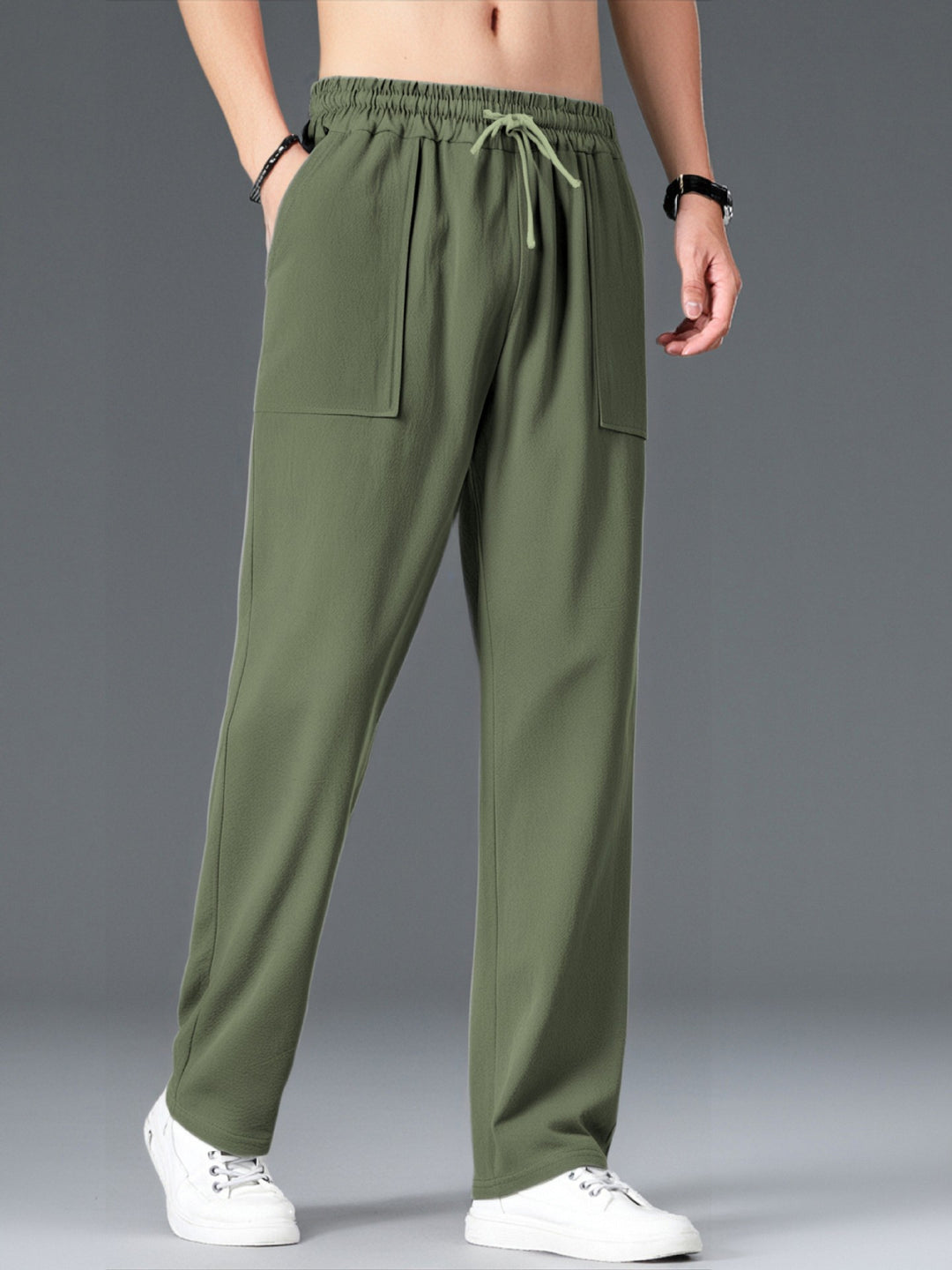Men's Comfortable Leisure Pants with Elastic Waistband and Side Pockets Lisslune