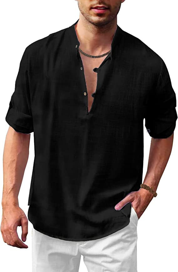Men's casual shirt with modern stand-up collar and button placket Lisslune