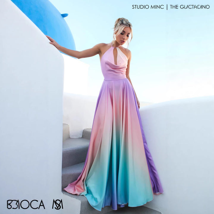 Women Elegant Maxi Dress with Stylish Halter Neck and Smooth Satin Look