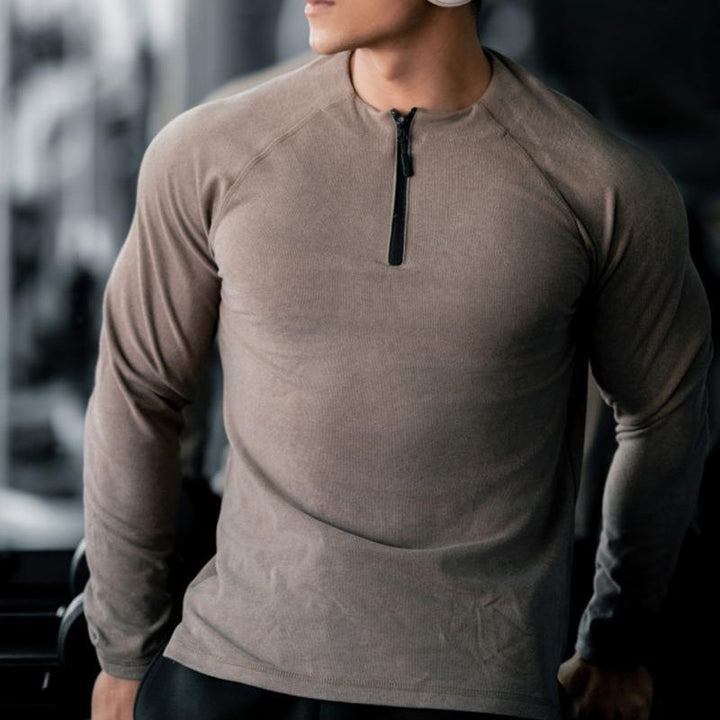 Men's Long Sleeve Workout Shirt with Innovative Zipper Lisslune
