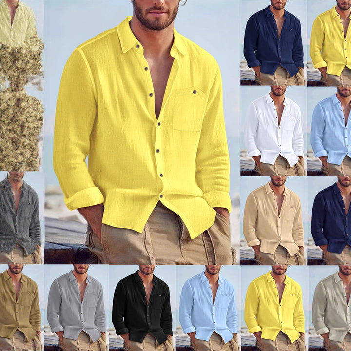 Men's casual long-sleeve shirt made of lightweight, breathable fabric with practical chest pocket Lisslune