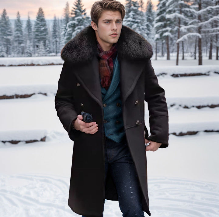 Men's elegant long coat with luxurious fur collar Lisslune
