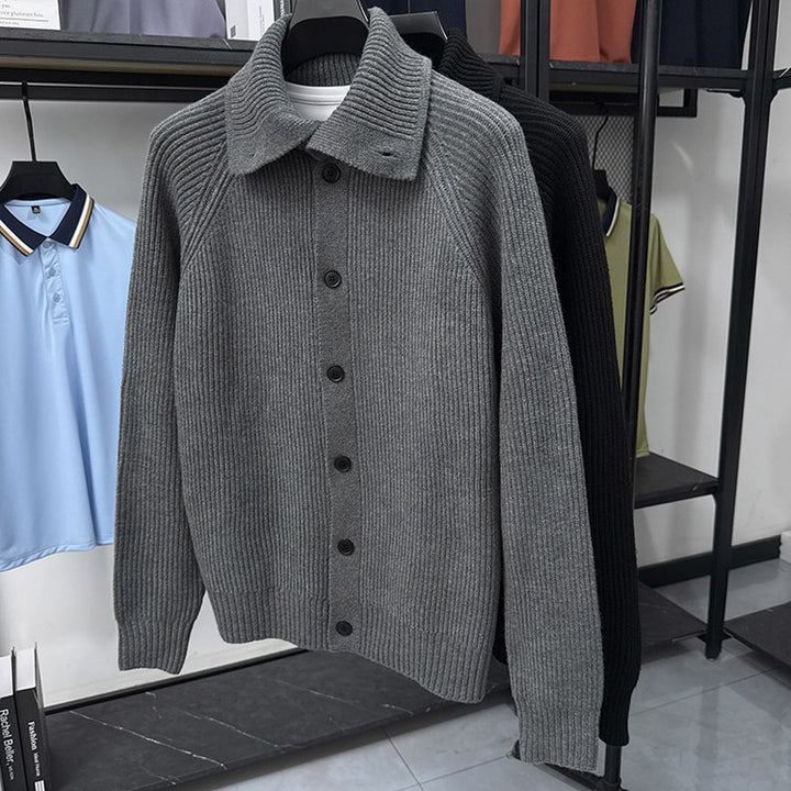 Men's cardigan with soft ribbed knit pattern and button-down collar Lisslune