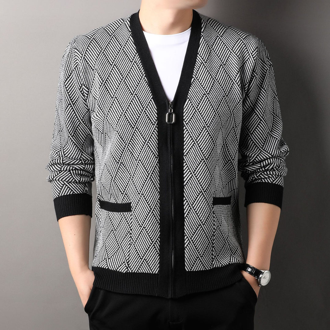 Men's cardigan with modern diamond pattern and high collar Lisslune