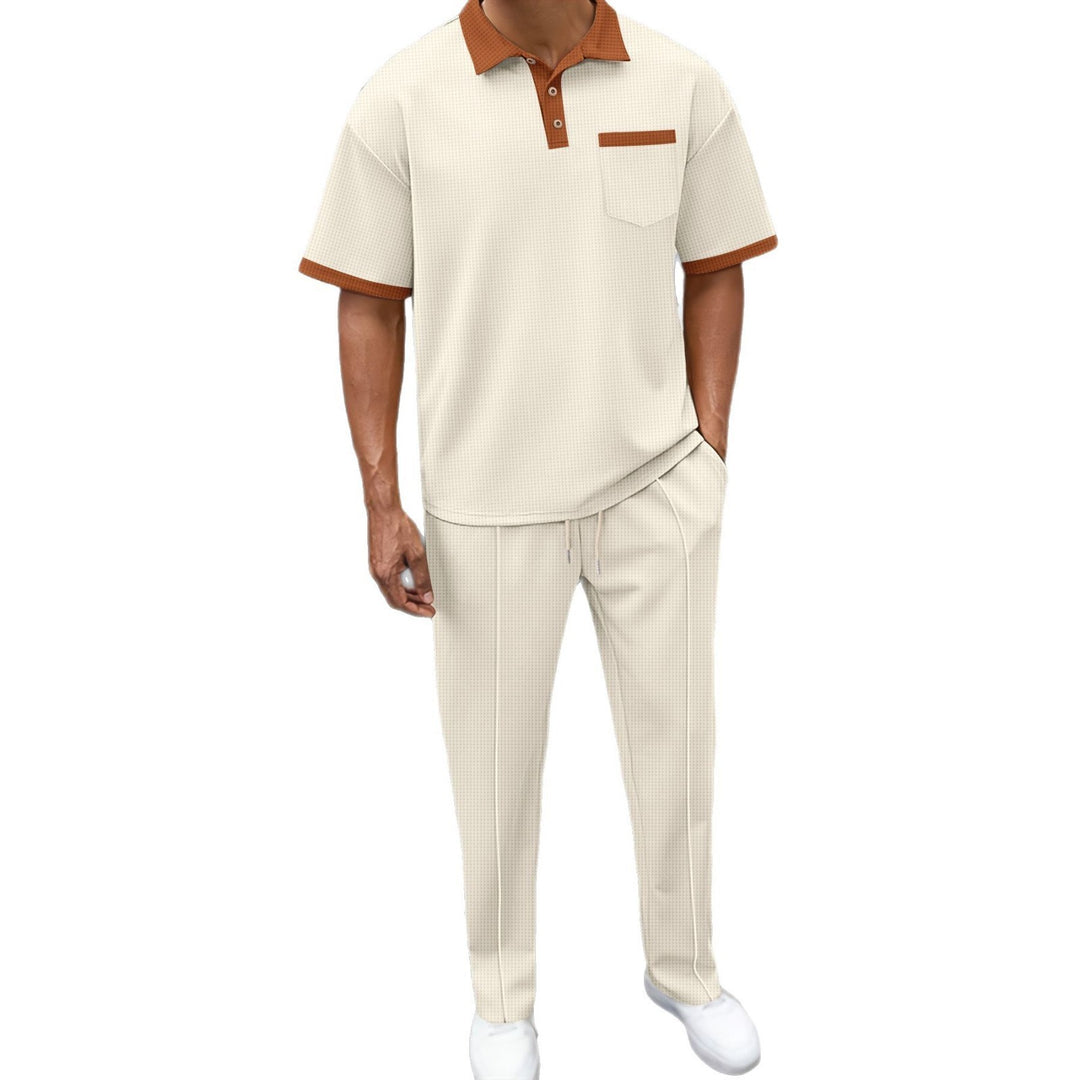 Men's elegant leisure set with textured polo shirt and comfortable pants Lisslune
