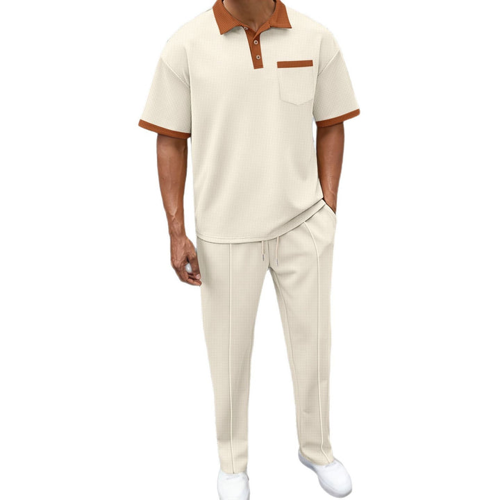 Men's elegant leisure set with textured polo shirt and comfortable pants Lisslune