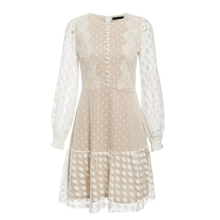 Ladies airy dress with transparent inserts and ruffle hem Lisslune