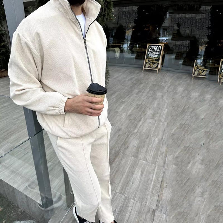 Men's leisure suit made of soft cord material with high breathability and practical zipper Lisslune