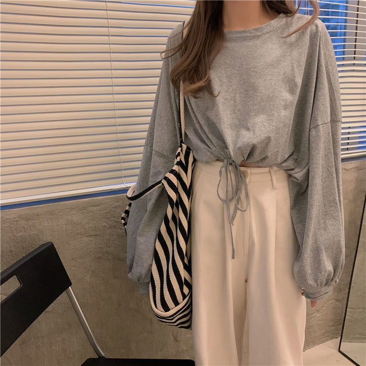Women Cropped Sweatshirt with innovative drawstring and oversized sleeves Lisslune