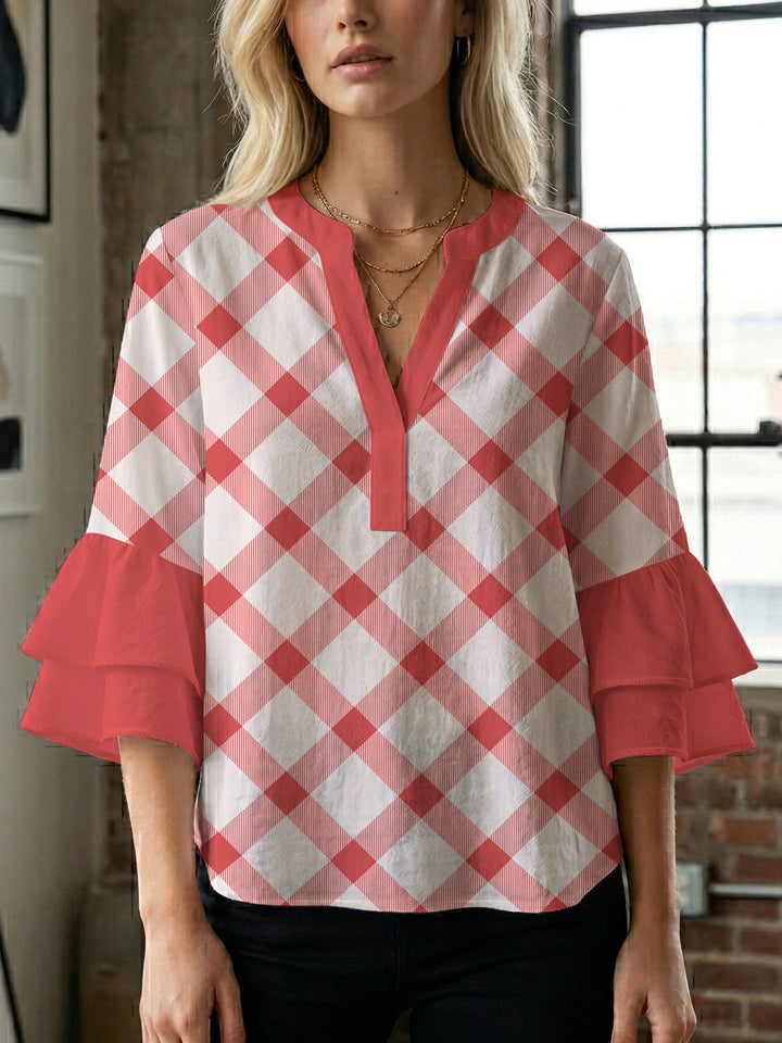 Women's blouse with voluminous wing sleeves and intense leaf pattern Lisslune