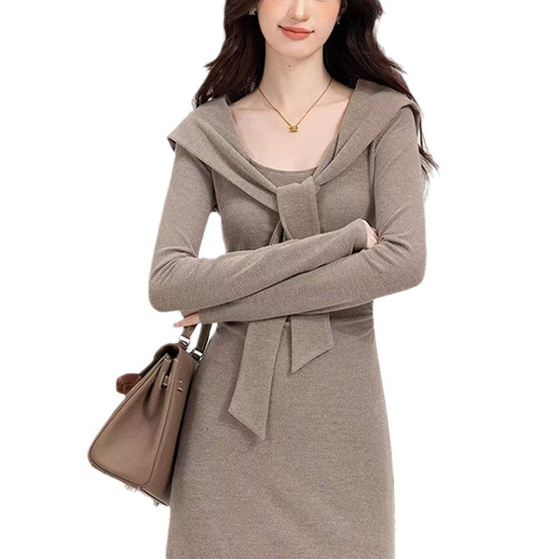 Women's fitted dress with stylish drawstring and elegant V-neck