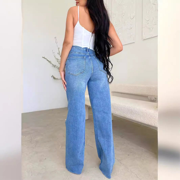 Women's wide-cut jeans with distressed details and high waistband Lisslune
