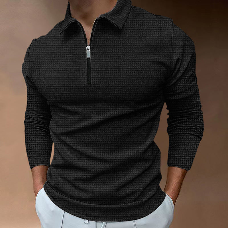 Men's Long Sleeve Polo Shirt with Modern Zipper and Breathable Structure Lisslune