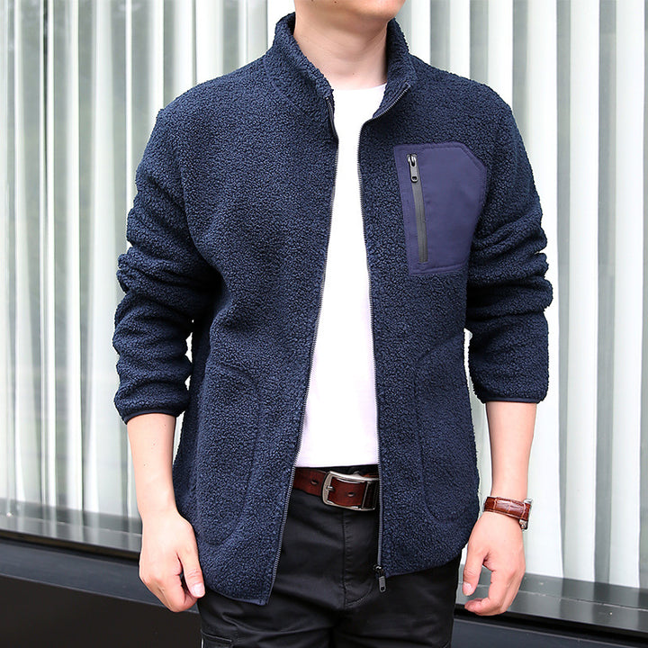 Men's Fleece Jacket with Practical Zipper and High Collar Lisslune