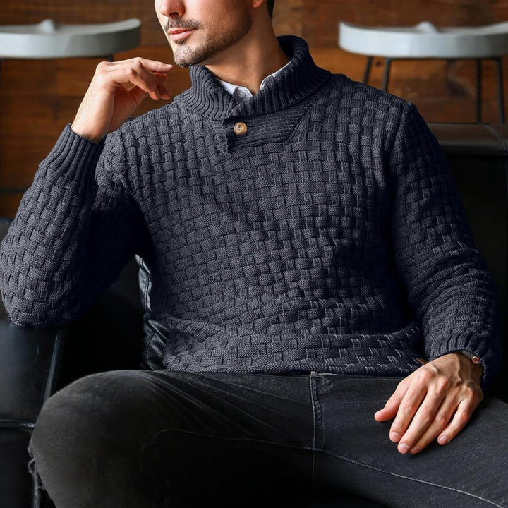 Men's knitted sweater with textured pattern and modern stand-up collar Lisslune