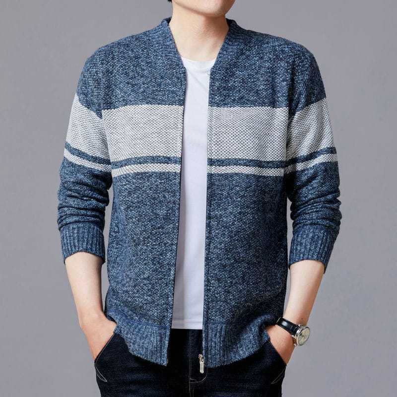 Men's Cardigan with Modern Cable Pattern and Zipper Lisslune